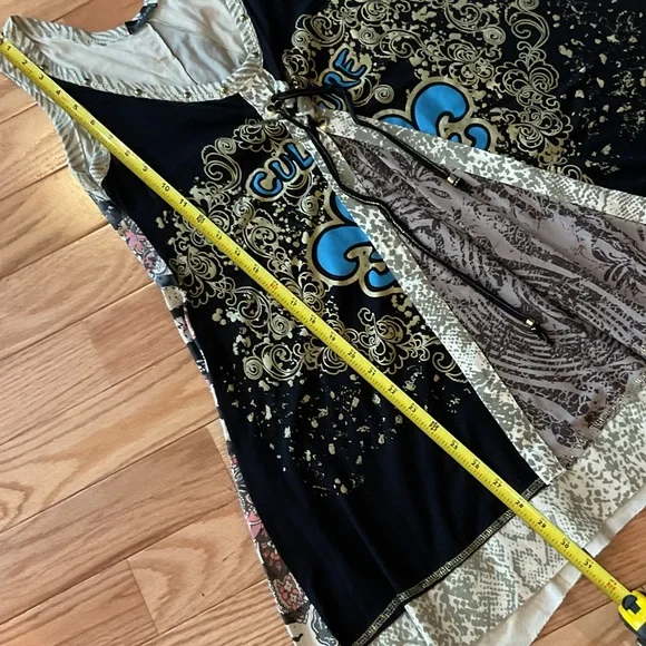 Black Boho Graphic Tank tunic Dress Turquoise NWOT Small Ptp 14 hits mid thigh - Picture 4 of 11